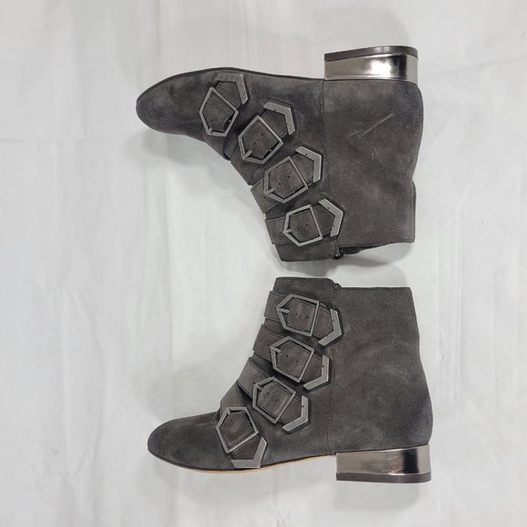 Sam Edelman Nolan Women Size 6M Ankle Bootie Boots Gray Leather Zip Buckle - Picture 4 of 8